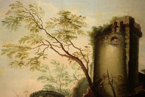 Paesaggio costiero con porto  e rovine